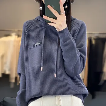 2023 nou toamna și iarna versiunea coreeană a pierde rochie pulover afară purtând un pulover cu mâneci lungi, cu o pălărie neagră