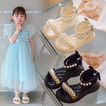 Fata Sandale de Vara Noi Drăguț Non Alunecare Papion Pearl Princess Pantofi Fete Casual Pantofi de Plaja