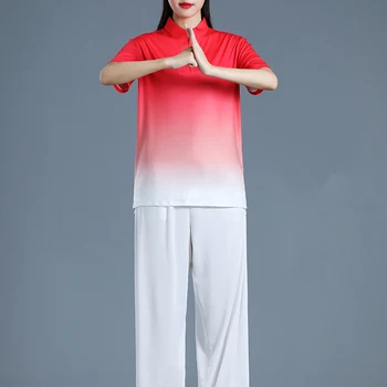 Kung Fu Rochie De Wushu Îmbrăcăminte Artă Marțială Uniformă Tai Chi Haine Femei Și Bărbați, Unisex Kun Master Gradient Maneci Scurte 2023 Noi