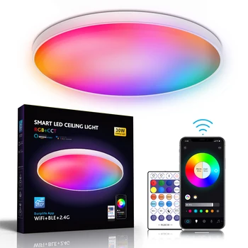 RGB Inteligent Plafon Lumina RGB Lucra cu Alexa, Control de la Distanță, WiFi - Profil Scăzut Estompat LED Flush Mount Lumina Fixt
