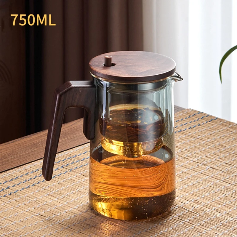 1 BUC Ceainic de Sticlă Cu Mâner din Lemn Încălzit Rezistent la Un singur Buton de Filtrare Ceainic de Sticlă Transparentă Parfumate de Ceai Teaware 750Ml - 1