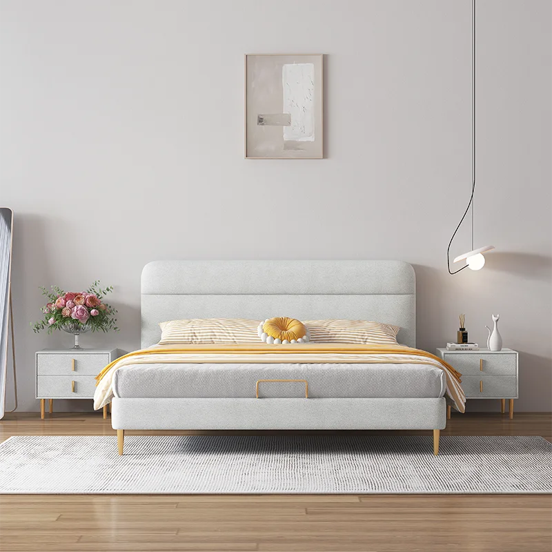 Alb simplu design dormitor set de mobilier de Dormitor cu Pat Seturi de lux king size de stocare paturi - 1
