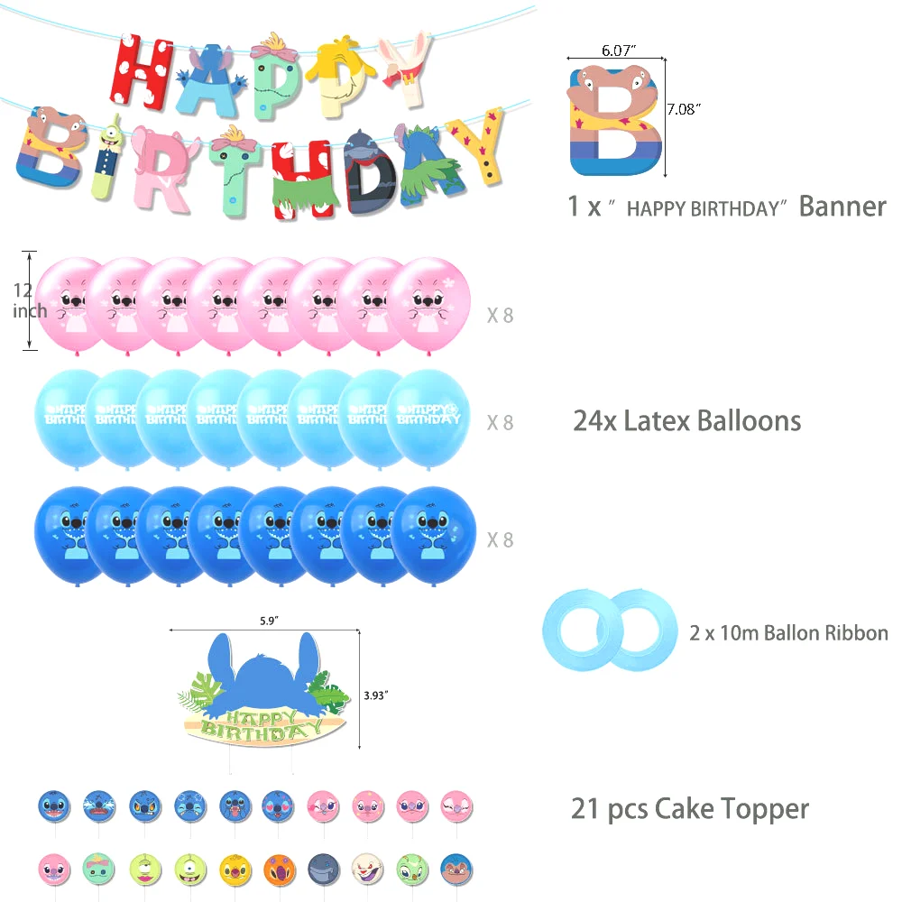 Lilo și Stitch Ziua Decor Cusatura Tort Fân Banner de Fundal 3D Balon Pentru Copii Băieți Fete de Copil de Dus Provizii - 1