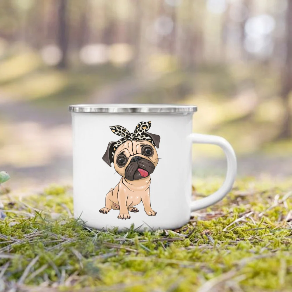Bulldog francez de Imprimare Cani Creative Ceașcă de Cafea Bea Lapte Cupa de Bere Camping Camfire Email Cani Ocupa Drinkware Cadou de Dragoste de Caine - 2