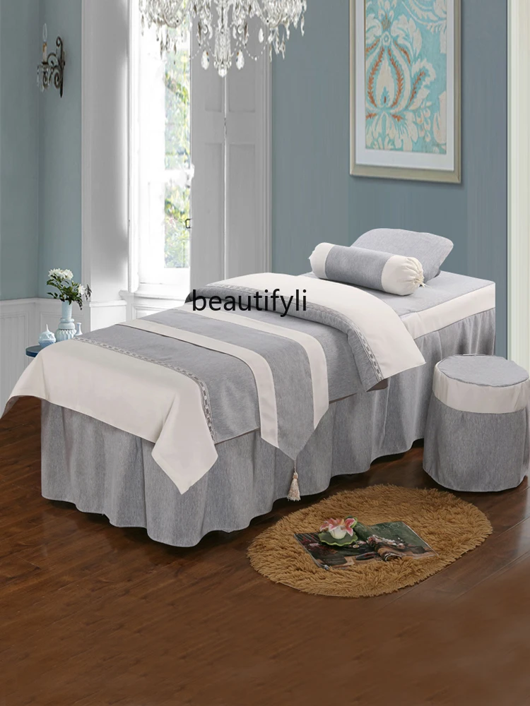 Frumusețea Cuvertură de pat de Patru Piese Set Lenjerie de pat din Bumbac Europene High-End Masaj Cearșaf Simplu cu Gauri - 2