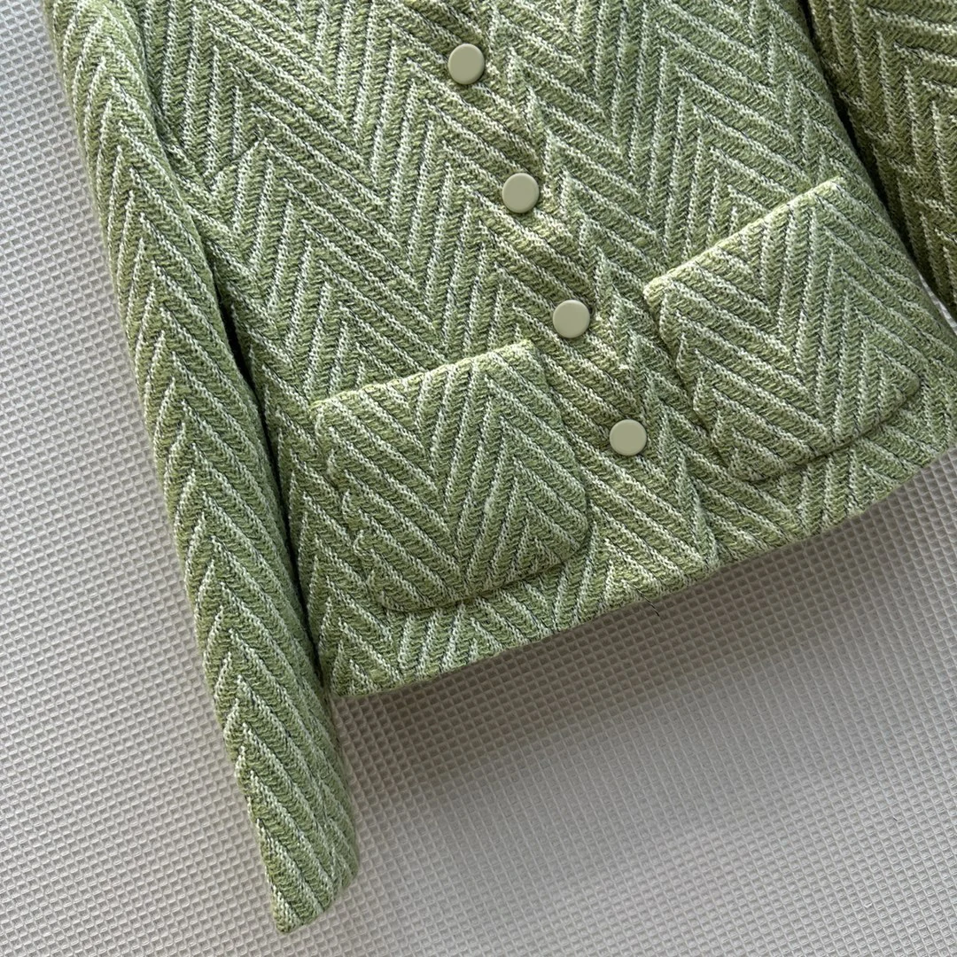 Noul tweed gât haina verde pentru toamna devreme dezvăluie un elegant și grațioasă coat9.4 - 2