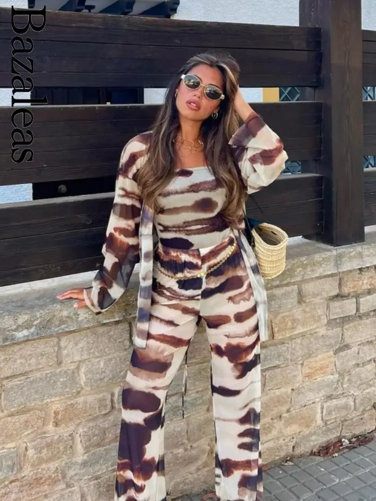 2023 Bazaleas Magazin Traf Pantaloni pentru Femei Costum de Animale Imprimate Boem Slim Topuri＋Talie Elastic Largi Picior Pantaloni Oficial de Îmbrăcăminte - 3