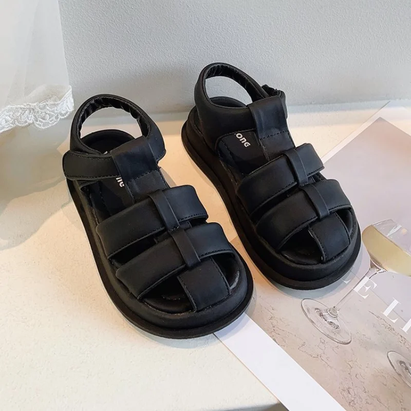 Fetele Gros Apartamente Pantofi de Moda de Vara pentru Copii Princess Cut-out Pantofi Solidă sandale de Moda Sandale Copii Sandale Negre - 3