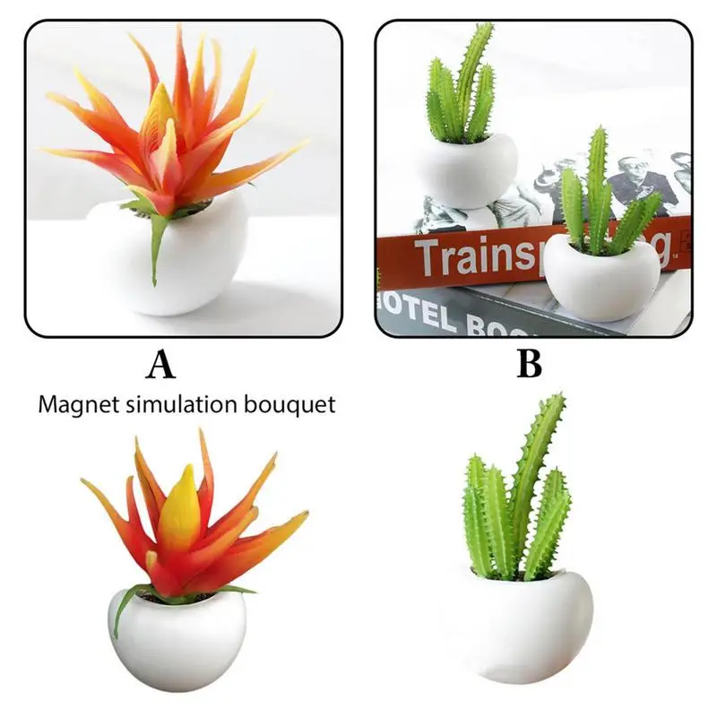 Frigider Autocolant Simulat Buchet De Flori Plante Suculente Magnet De Frigider Magnetice, Autocolant Plantă De Ghiveci Pentru Acasă Decorare Perete - 3