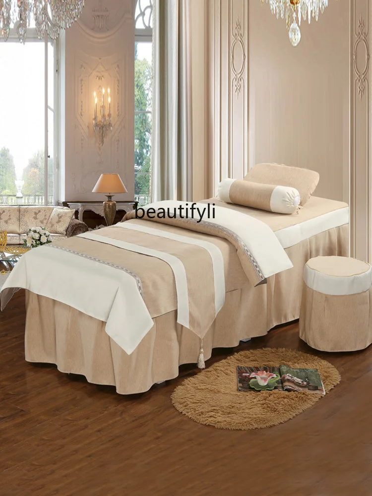 Frumusețea Cuvertură de pat de Patru Piese Set Lenjerie de pat din Bumbac Europene High-End Masaj Cearșaf Simplu cu Gauri - 3