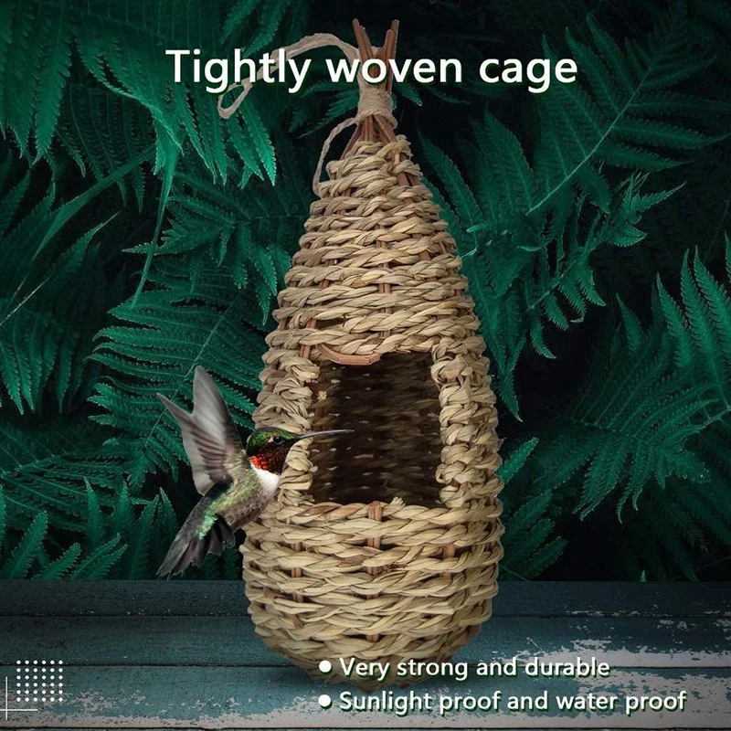 Grădină Predarea Păsări Cuib Cuib de Reproducere Iarba Țesute manual pentru Agățat în aer Liber - 3