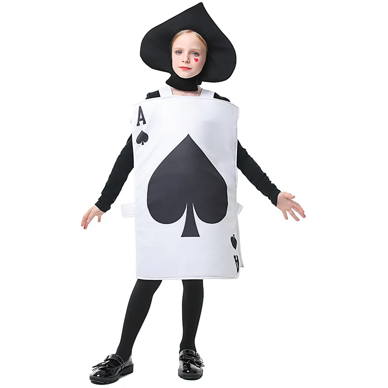 Unisex Părinte-Copil Asul de Pică Inimile Poker Carte de Joc Costum pentru Copii Copil Adult Tunica Pălărie, Costum Petrecere de Halloween Cosplay - 3