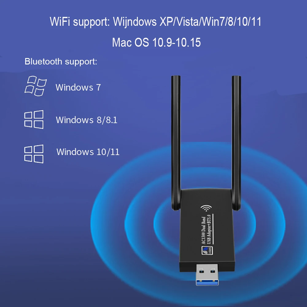 Dual Band 2.4 G 5.8 G Wireless Network Interface Controller Bluetooth 5.0 2 In 1 1300M Sofer USB3.0 Adaptor WiFi Cu Antena - 4