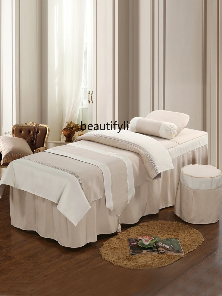 Frumusețea Cuvertură de pat de Patru Piese Set Lenjerie de pat din Bumbac Europene High-End Masaj Cearșaf Simplu cu Gauri - 4