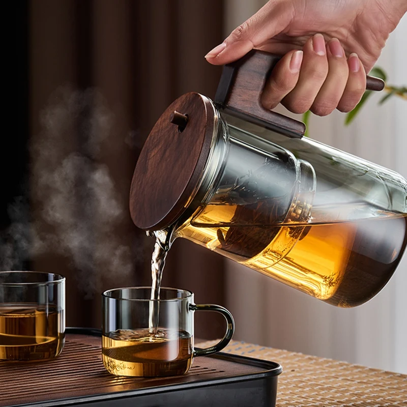 1 BUC Ceainic de Sticlă Cu Mâner din Lemn Încălzit Rezistent la Un singur Buton de Filtrare Ceainic de Sticlă Transparentă Parfumate de Ceai Teaware 750Ml - 5