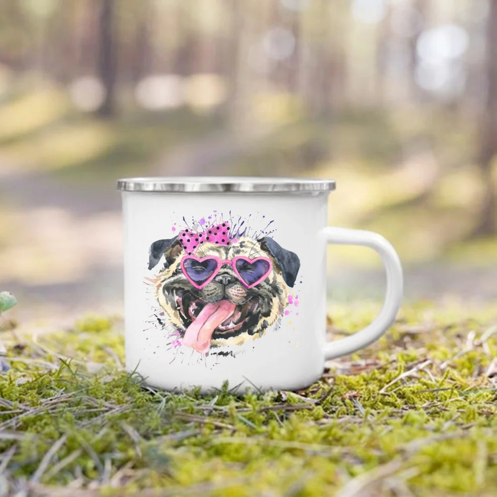 Bulldog francez de Imprimare Cani Creative Ceașcă de Cafea Bea Lapte Cupa de Bere Camping Camfire Email Cani Ocupa Drinkware Cadou de Dragoste de Caine - 5
