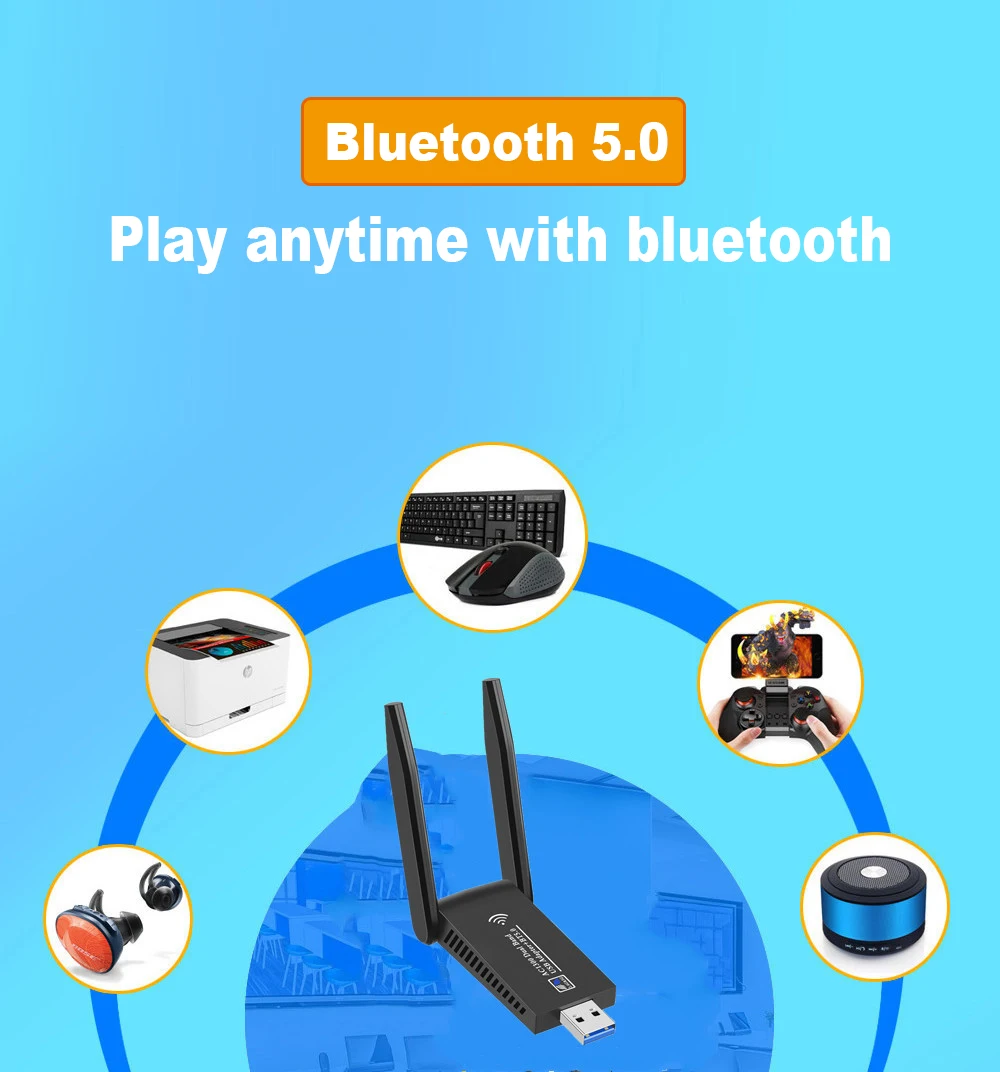 Dual Band 2.4 G 5.8 G Wireless Network Interface Controller Bluetooth 5.0 2 In 1 1300M Sofer USB3.0 Adaptor WiFi Cu Antena - 5